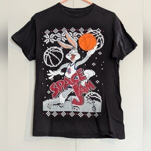 Looney Tunes Bugs Bunny Space Jam Black Graphic T-Shirt Black Cotton Medium